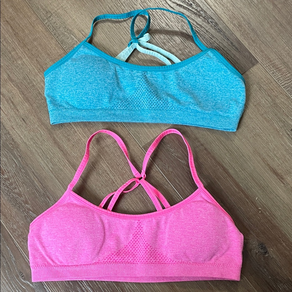 2 Girls Hanes Blue and Pink Sports Bras L